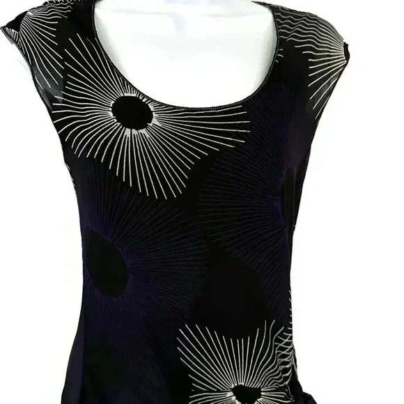 Studio M dress mini size Small black with white and purple print and side tie - Picture 3 of 16